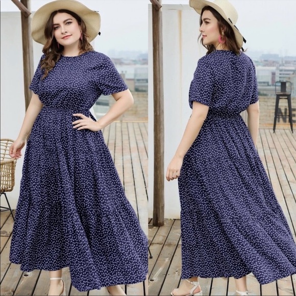 Boho plus size dot swing maxi dress - Picture 7 of 12